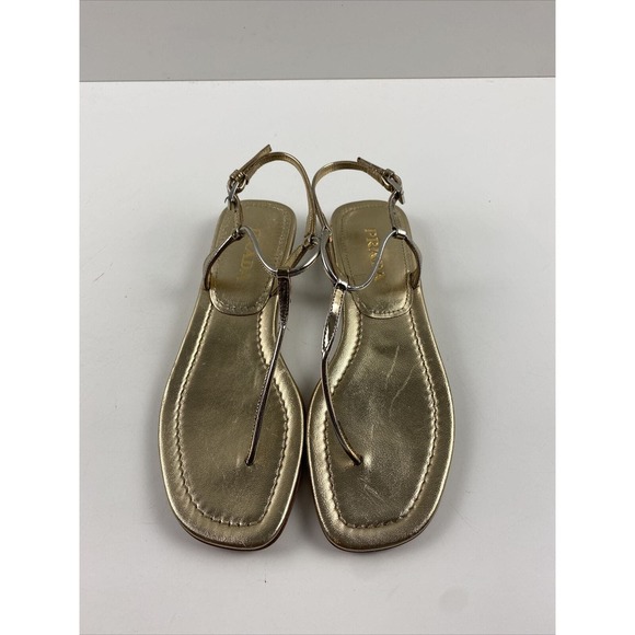 Prada Metallic Leather Flat T Strap Slingback Sandals Women’s Size 35 - Picture 6 of 8